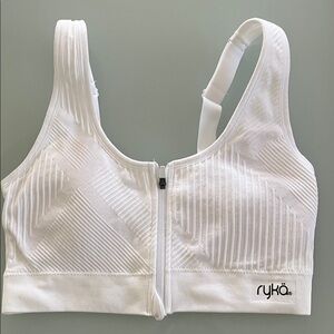 Ryka Ribbed White Zipper Sports Bra